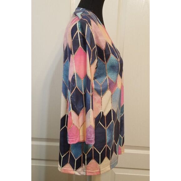 Exclusive Women's Size L Multicolored Geometric 3/4 Sleeve V-Neck Tunic - EUC - Picture 3 of 5